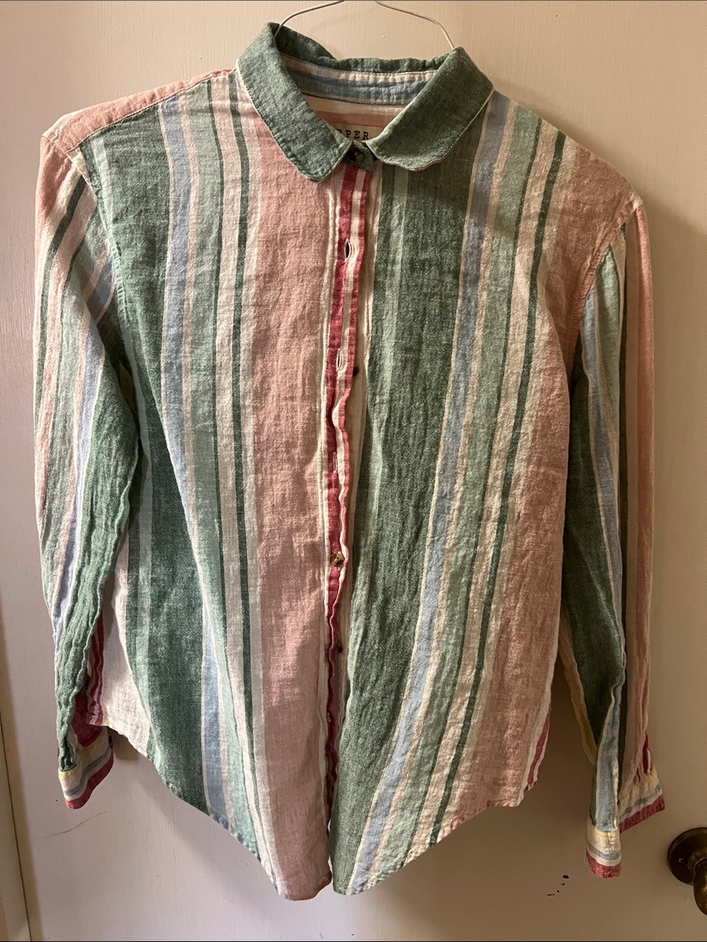 Harper Green and Pink Striped Button-Down Shirt